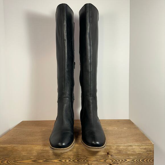 Lucky Brand Timinii Leather Tall Riding Boots Women 7.5 Black Suede Block Heel - Picture 5 of 15